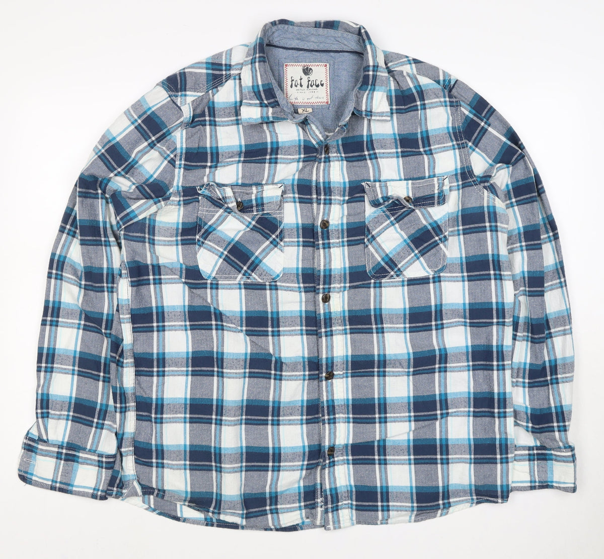 Fat Face Men's Blue Plaid Cotton Long Sleeve Button-Up Shirt XL