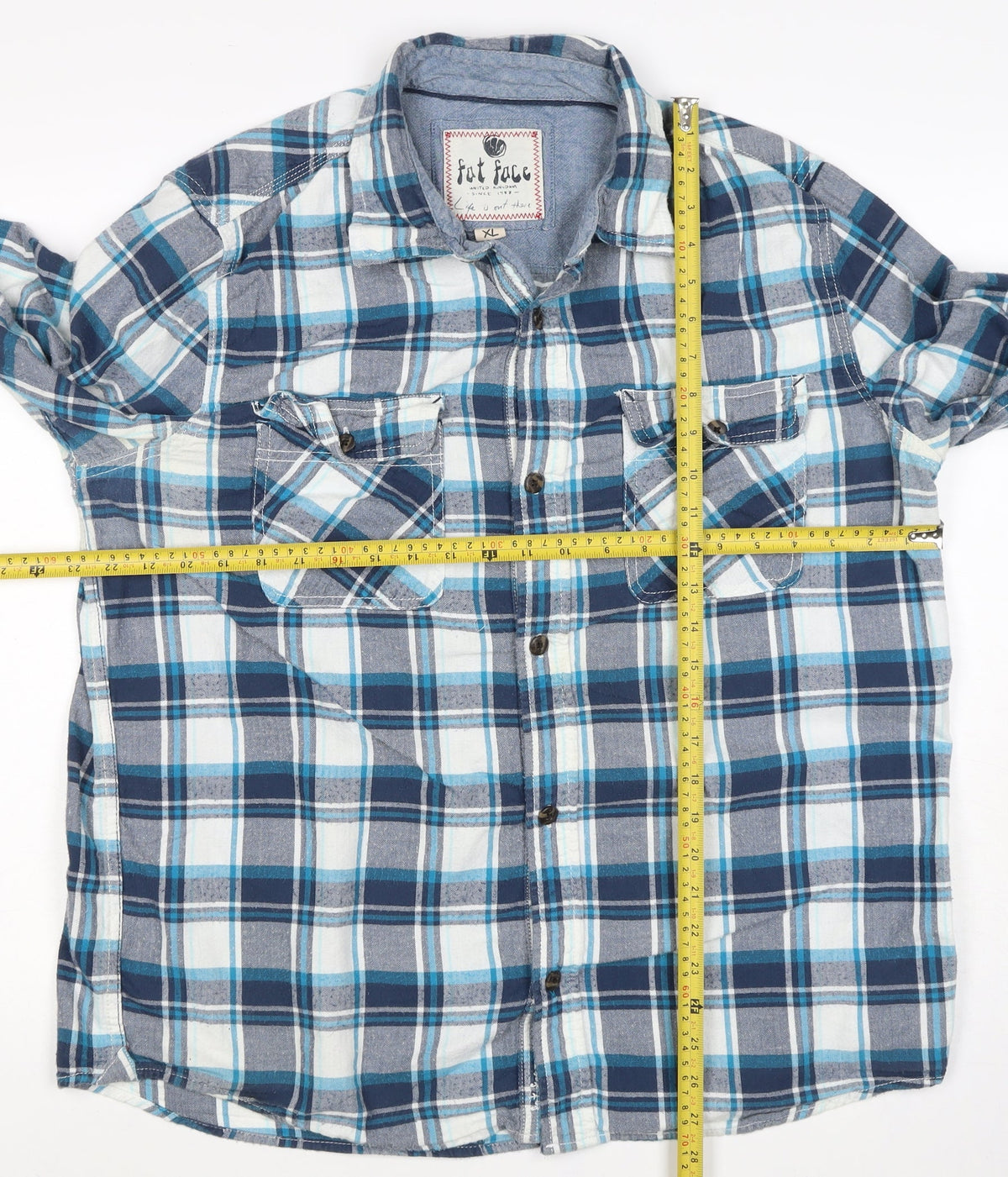 Fat Face Men's Blue Plaid Cotton Long Sleeve Button-Up Shirt XL