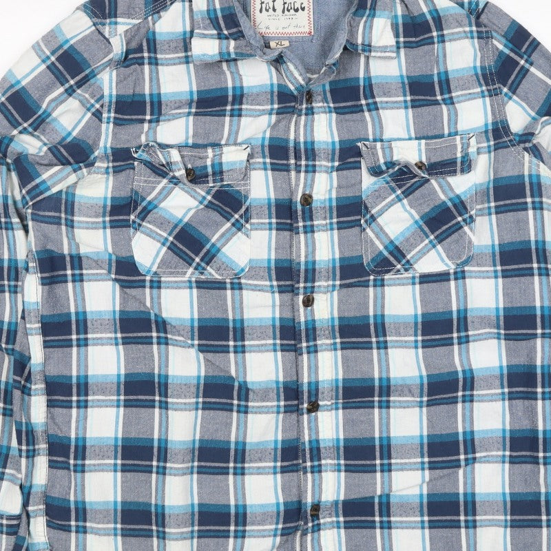 Fat Face Men's Blue Plaid Cotton Long Sleeve Button-Up Shirt XL