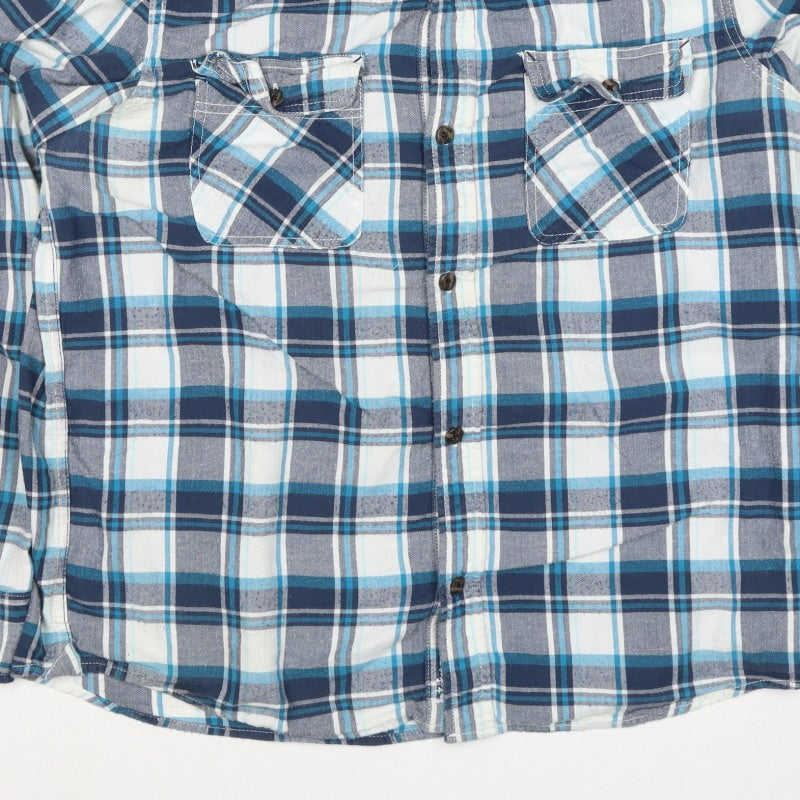Fat Face Men's Blue Plaid Cotton Long Sleeve Button-Up Shirt XL