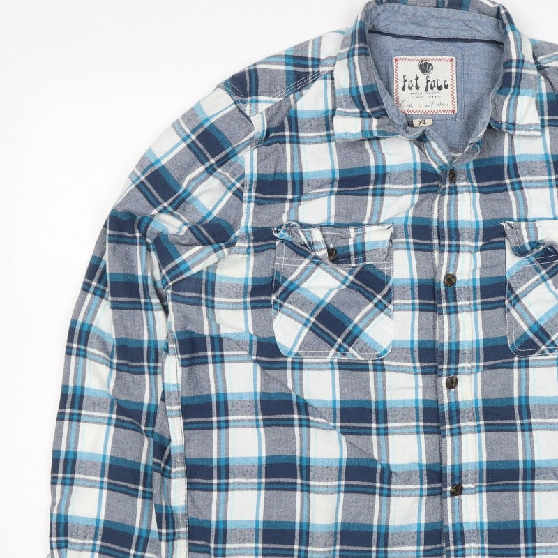 Fat Face Men's Blue Plaid Cotton Long Sleeve Button-Up Shirt XL