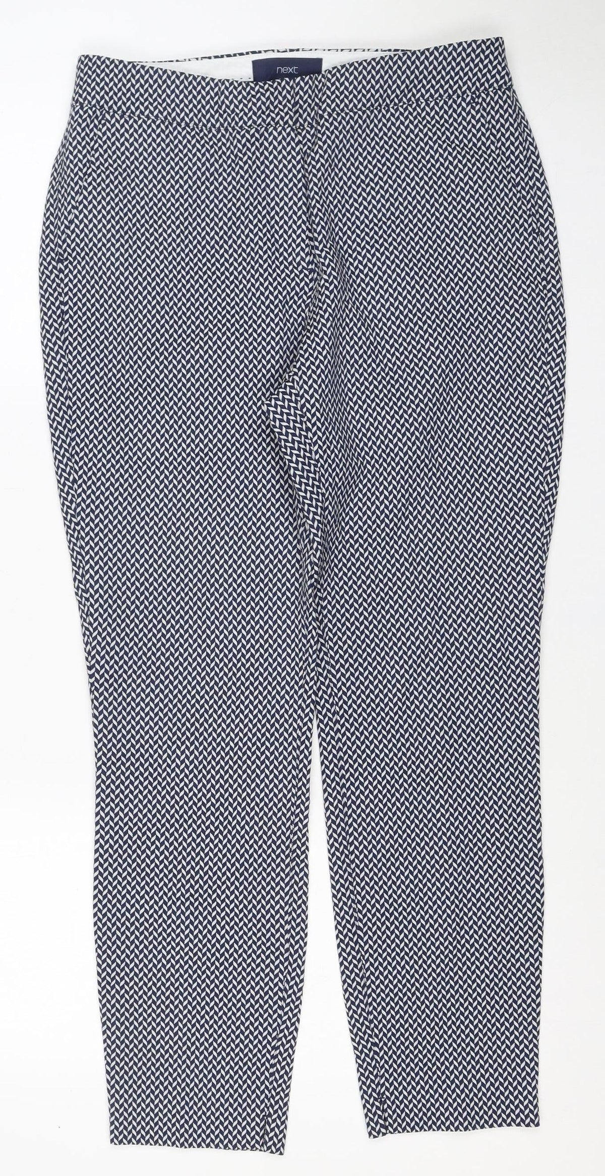 Next Women’s Blue Herringbone Straight Trousers UK 10 Regular