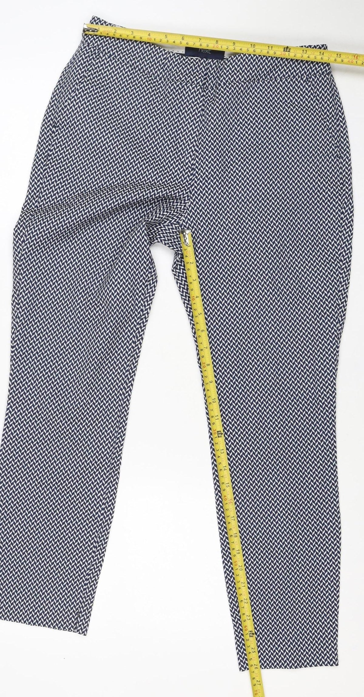 Next Women’s Blue Herringbone Straight Trousers UK 10 Regular