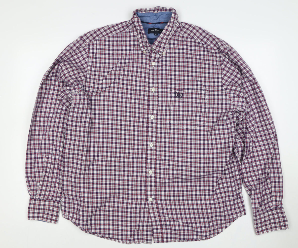 Blue Harbour Men’s XL Red Blue Plaid Cotton Button-Up Shirt