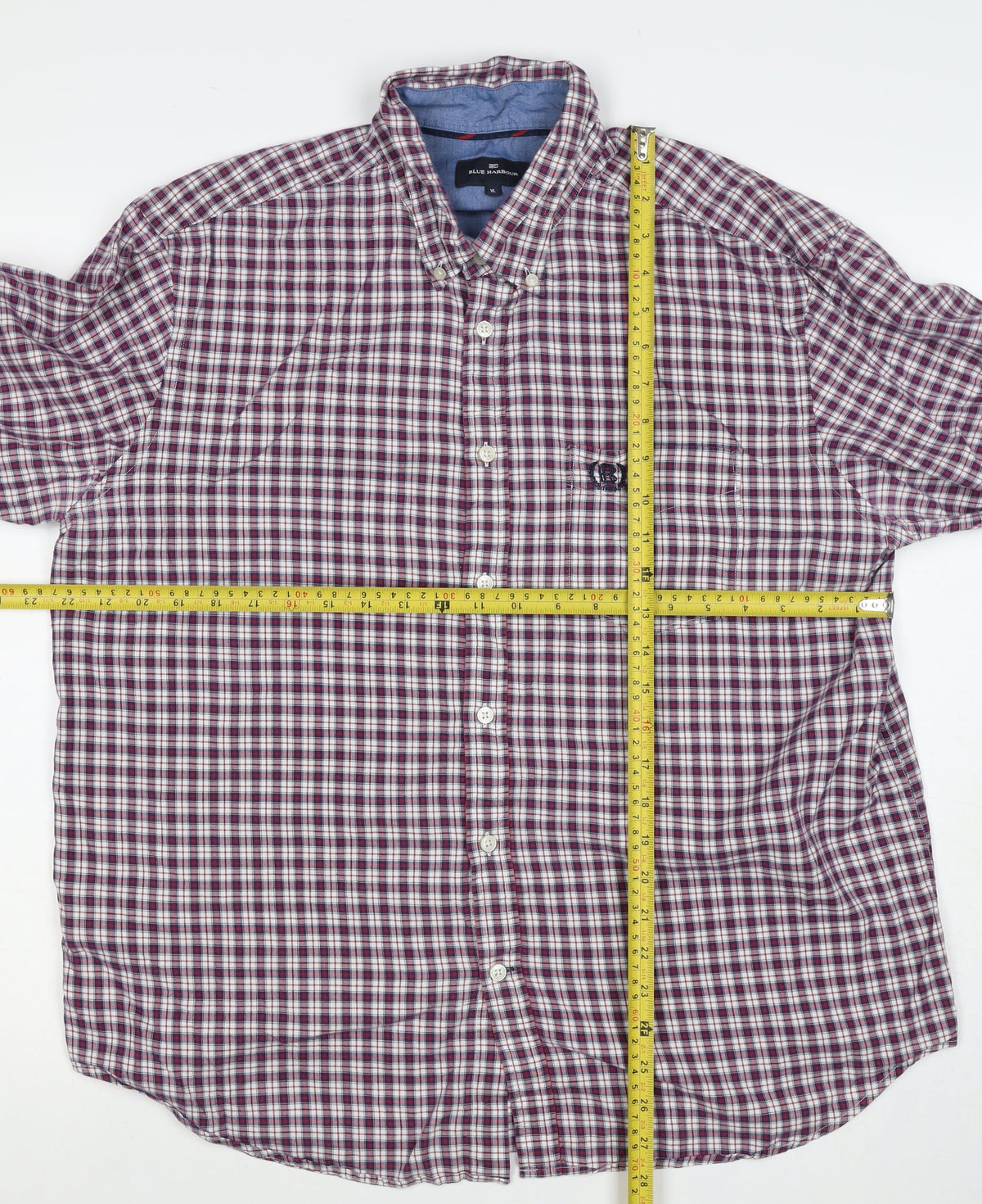 Blue Harbour Men’s XL Red Blue Plaid Cotton Button-Up Shirt