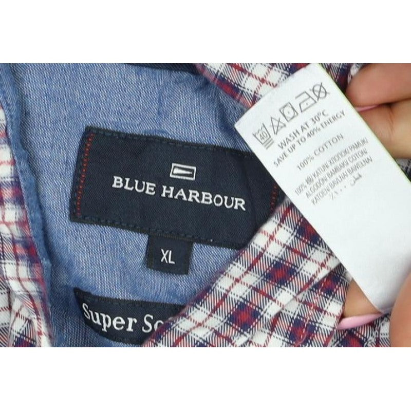 Blue Harbour Men’s XL Red Blue Plaid Cotton Button-Up Shirt