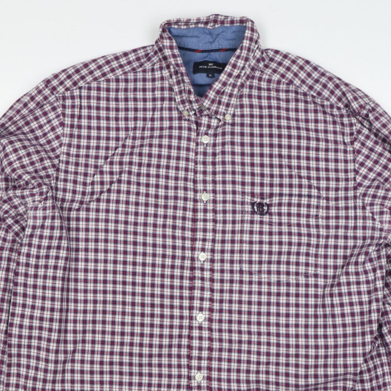 Blue Harbour Men’s XL Red Blue Plaid Cotton Button-Up Shirt