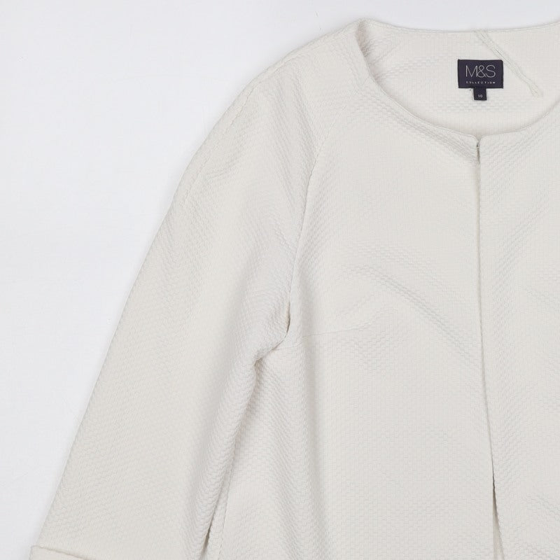 Marks and Spencer Women's Ivory UK 10 Textured Collarless Blazer Jacket