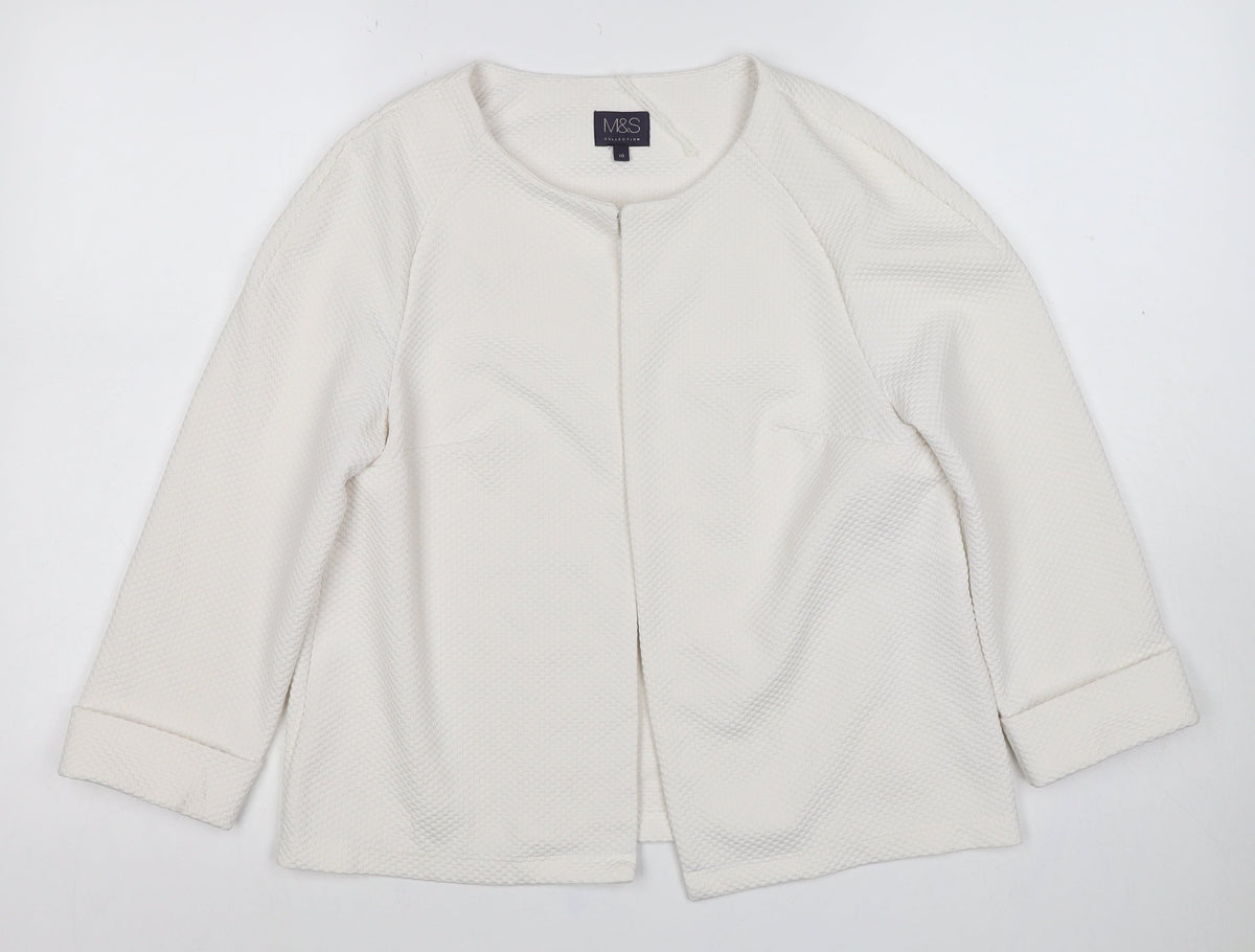 Marks and Spencer Women's Ivory UK 10 Textured Collarless Blazer Jacket