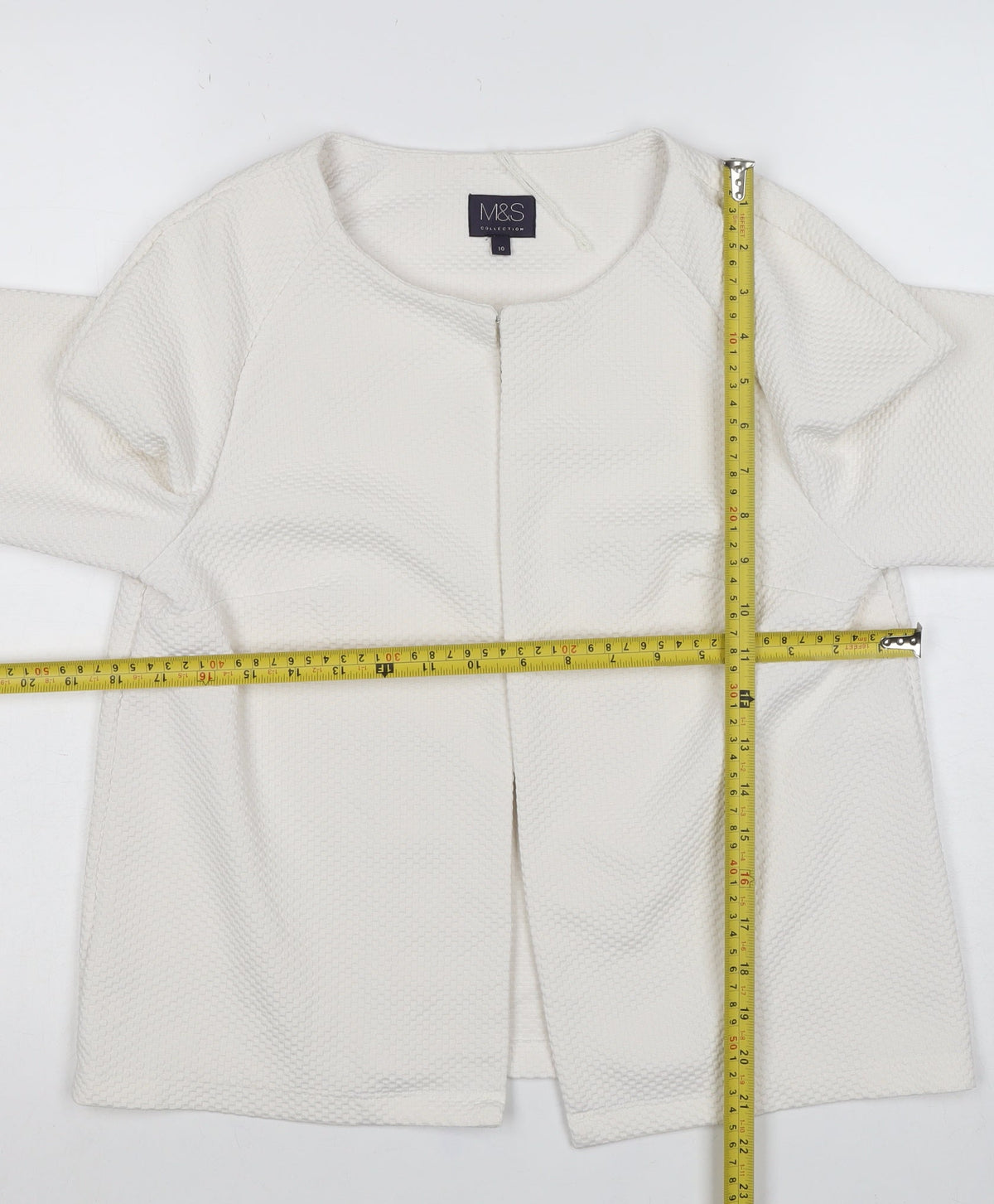 Marks and Spencer Women's Ivory UK 10 Textured Collarless Blazer Jacket