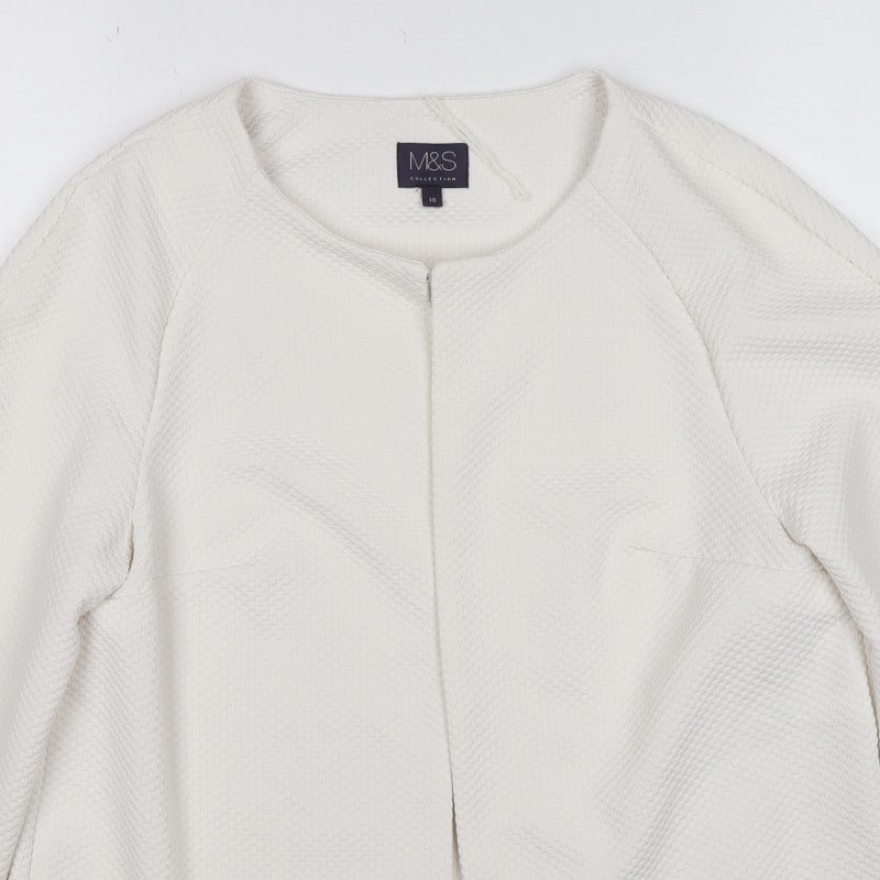 Marks and Spencer Women's Ivory UK 10 Textured Collarless Blazer Jacket