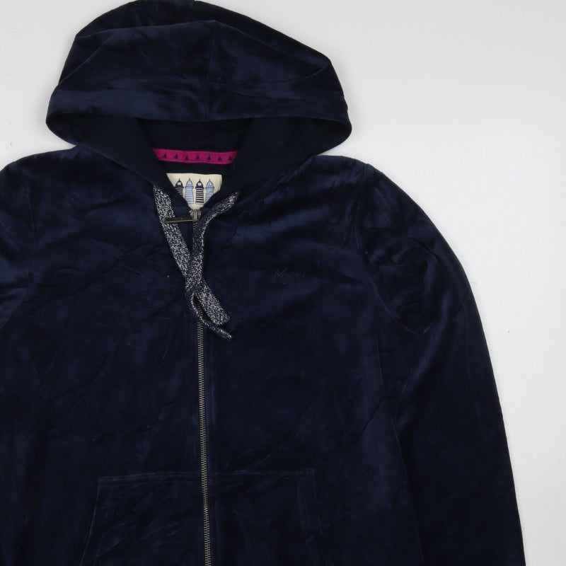 Mazine Women Navy Velour Full Zip Hooded Hoodie UK 12 Pockets