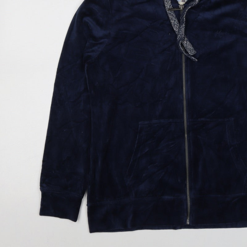 Mazine Women Navy Velour Full Zip Hooded Hoodie UK 12 Pockets