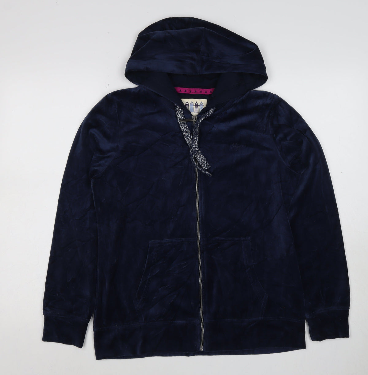 Mazine Women Navy Velour Full Zip Hooded Hoodie UK 12 Pockets
