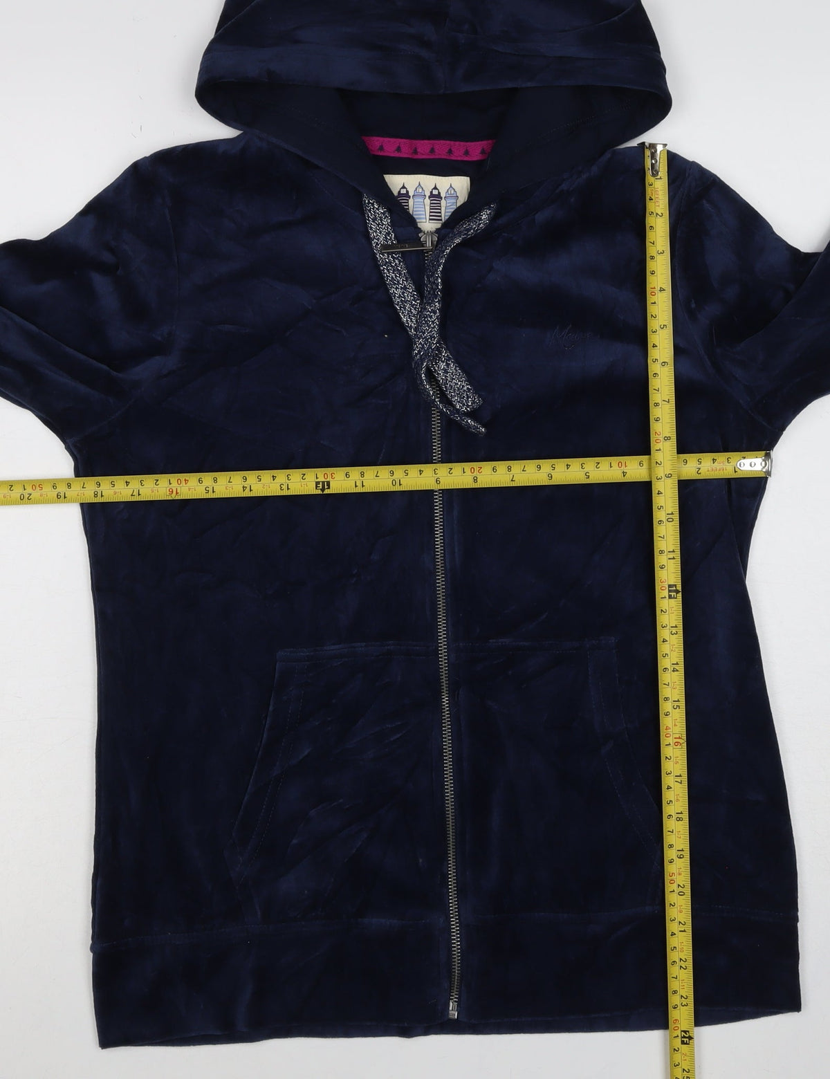 Mazine Women Navy Velour Full Zip Hooded Hoodie UK 12 Pockets