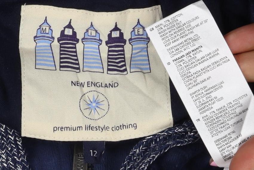 Mazine Women Navy Velour Full Zip Hooded Hoodie UK 12 Pockets