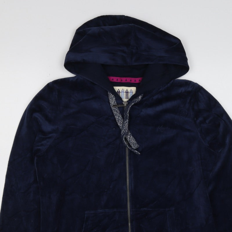 Mazine Women Navy Velour Full Zip Hooded Hoodie UK 12 Pockets
