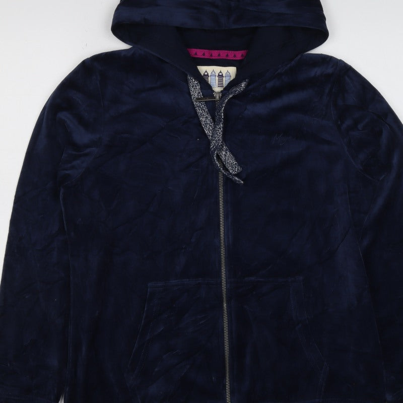 Mazine Women Navy Velour Full Zip Hooded Hoodie UK 12 Pockets