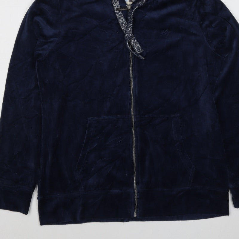 Mazine Women Navy Velour Full Zip Hooded Hoodie UK 12 Pockets