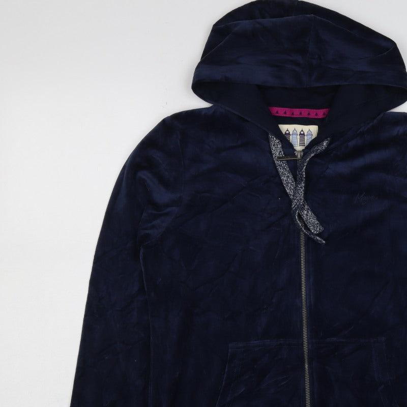 Mazine Women Navy Velour Full Zip Hooded Hoodie UK 12 Pockets