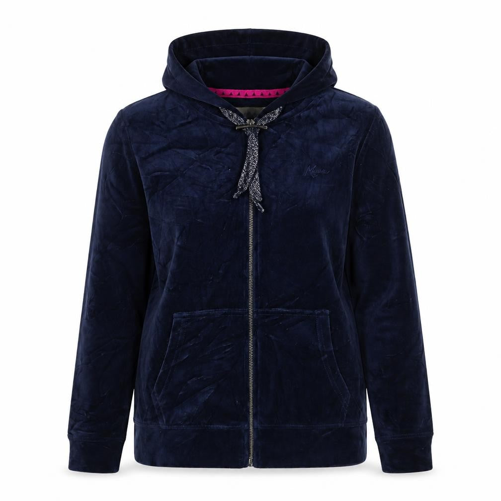 Mazine Women Navy Velour Full Zip Hooded Hoodie UK 12 Pockets