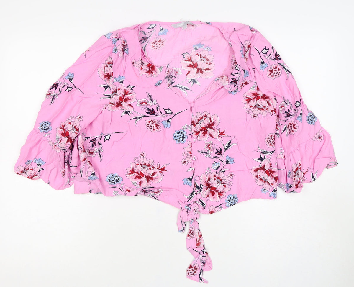 Red Herring Women’s Pink Floral Tie Front Blouse Size 16 Viscose
