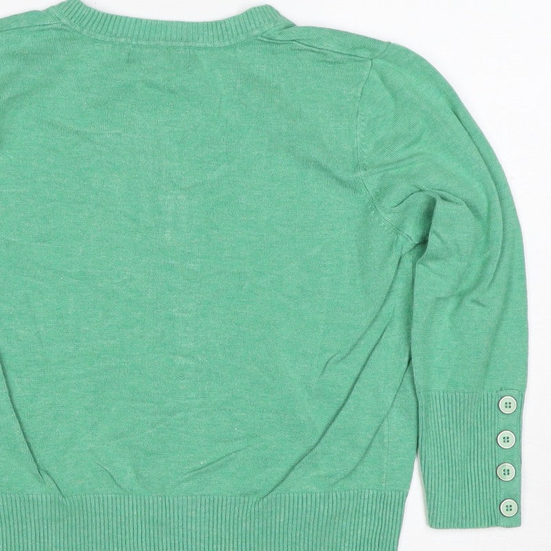 John Lewis Woman Green V-Neck Button Cardigan Size 16 Pockets