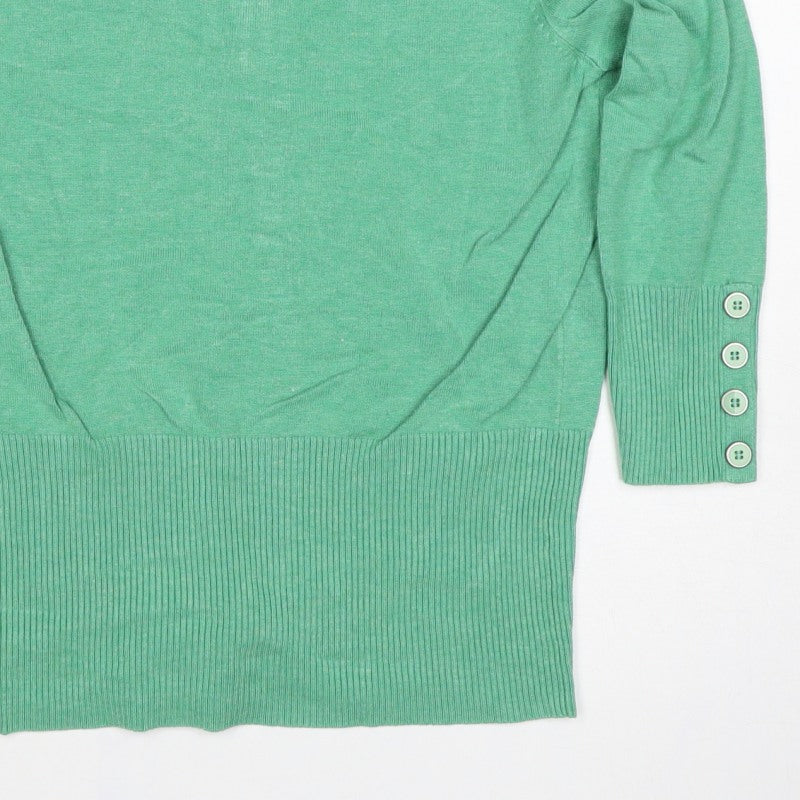John Lewis Woman Green V-Neck Button Cardigan Size 16 Pockets