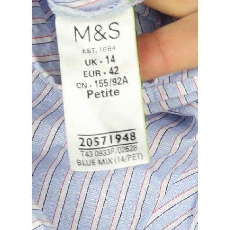 Marks and Spencer Women Blue Striped UK 14 Petite Wrap Blouse 3/4 Sleeve