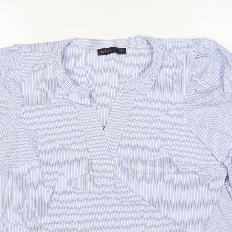 Marks and Spencer Women Blue Striped UK 14 Petite Wrap Blouse 3/4 Sleeve