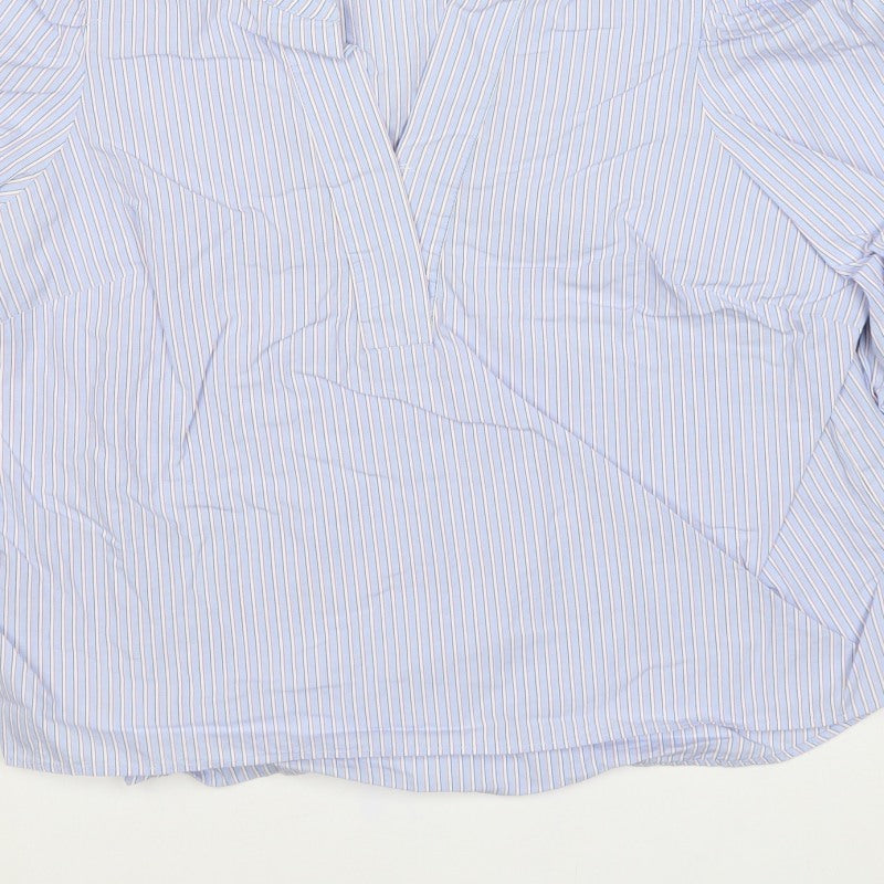 Marks and Spencer Women Blue Striped UK 14 Petite Wrap Blouse 3/4 Sleeve