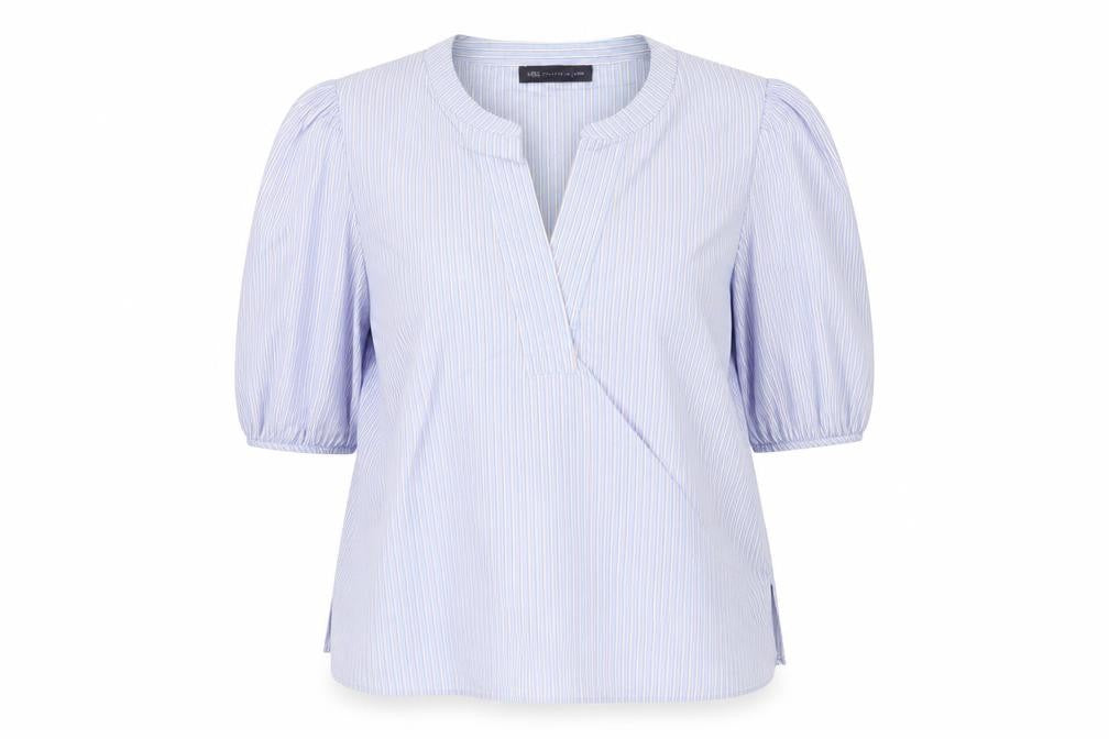 Marks and Spencer Women Blue Striped UK 14 Petite Wrap Blouse 3/4 Sleeve
