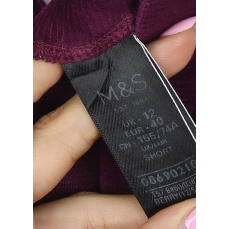 M&S Women’s Purple Corduroy Stretch Leggings UK 12 Short