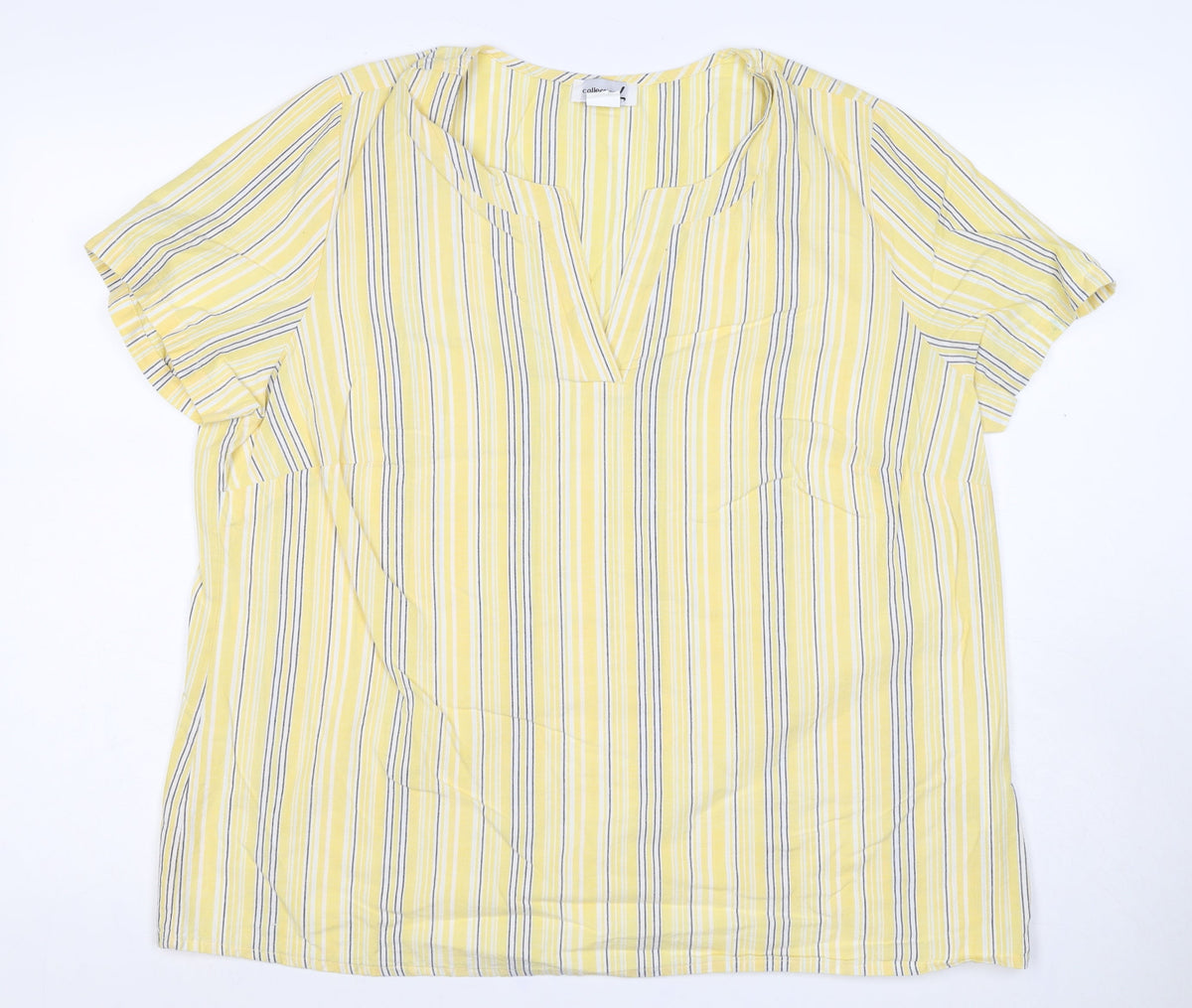 M&S Women Yellow Stripe Cotton Wrap Blouse UK 22 Short Sleeve