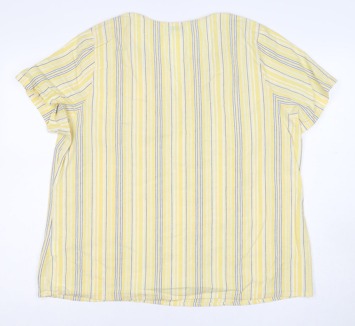 M&S Women Yellow Stripe Cotton Wrap Blouse UK 22 Short Sleeve