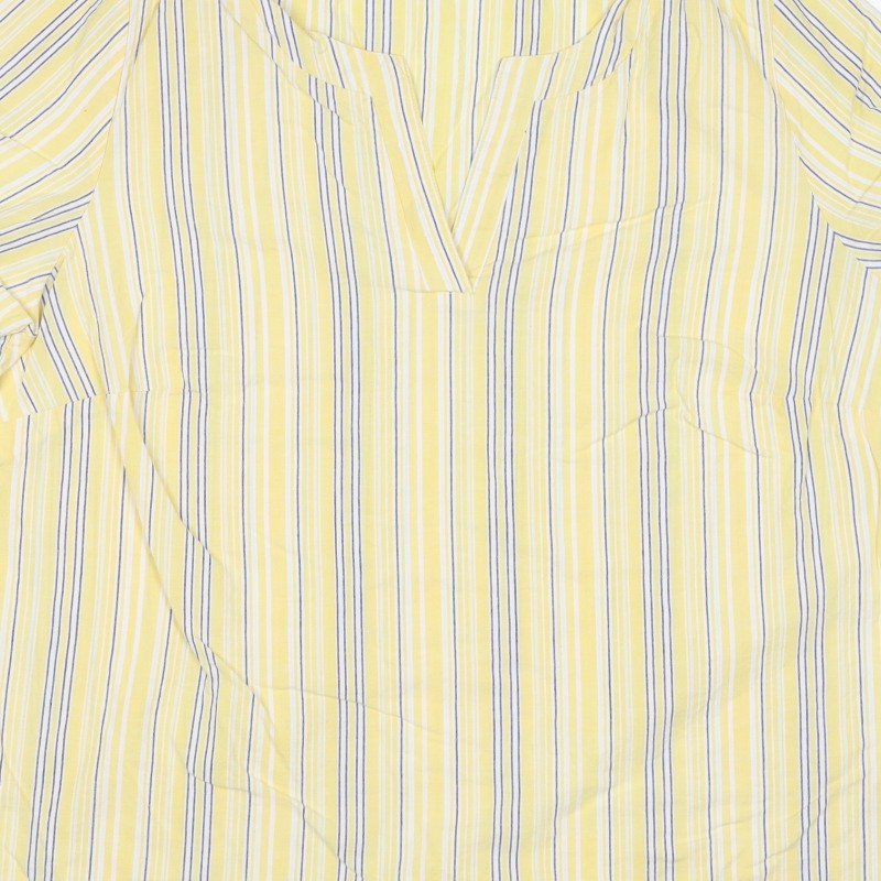 M&S Women Yellow Stripe Cotton Wrap Blouse UK 22 Short Sleeve