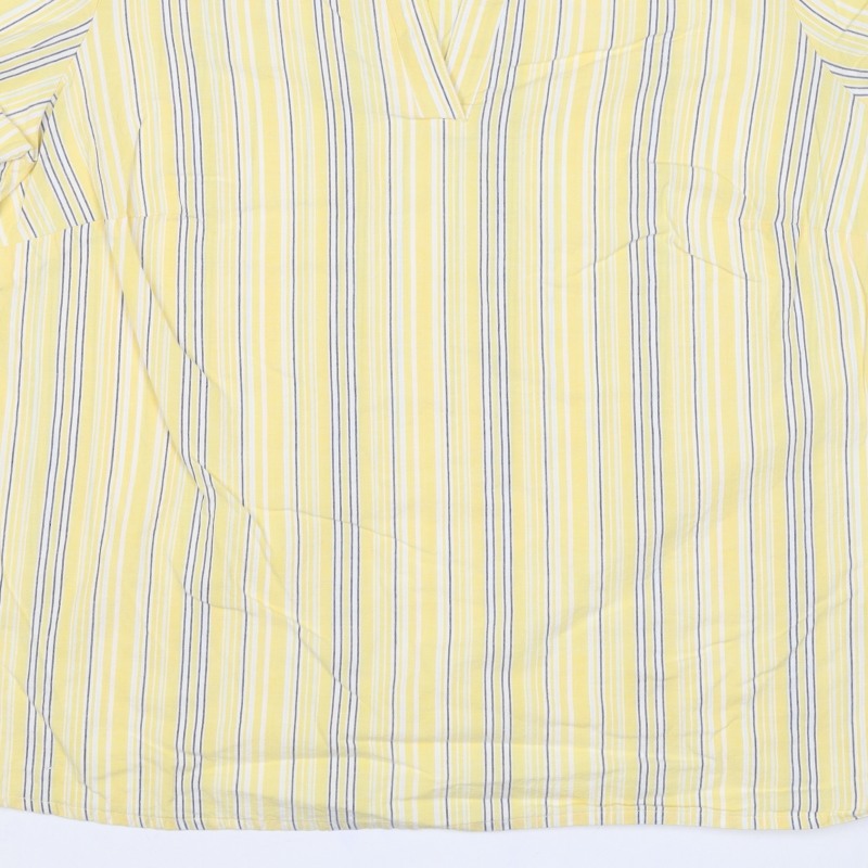 M&S Women Yellow Stripe Cotton Wrap Blouse UK 22 Short Sleeve