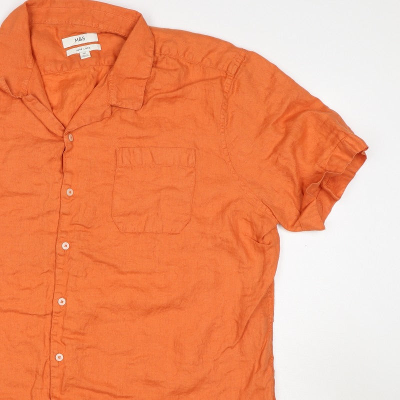 M&S Men’s Orange 3XL Pure Linen Short Sleeve Button-Up Shirt