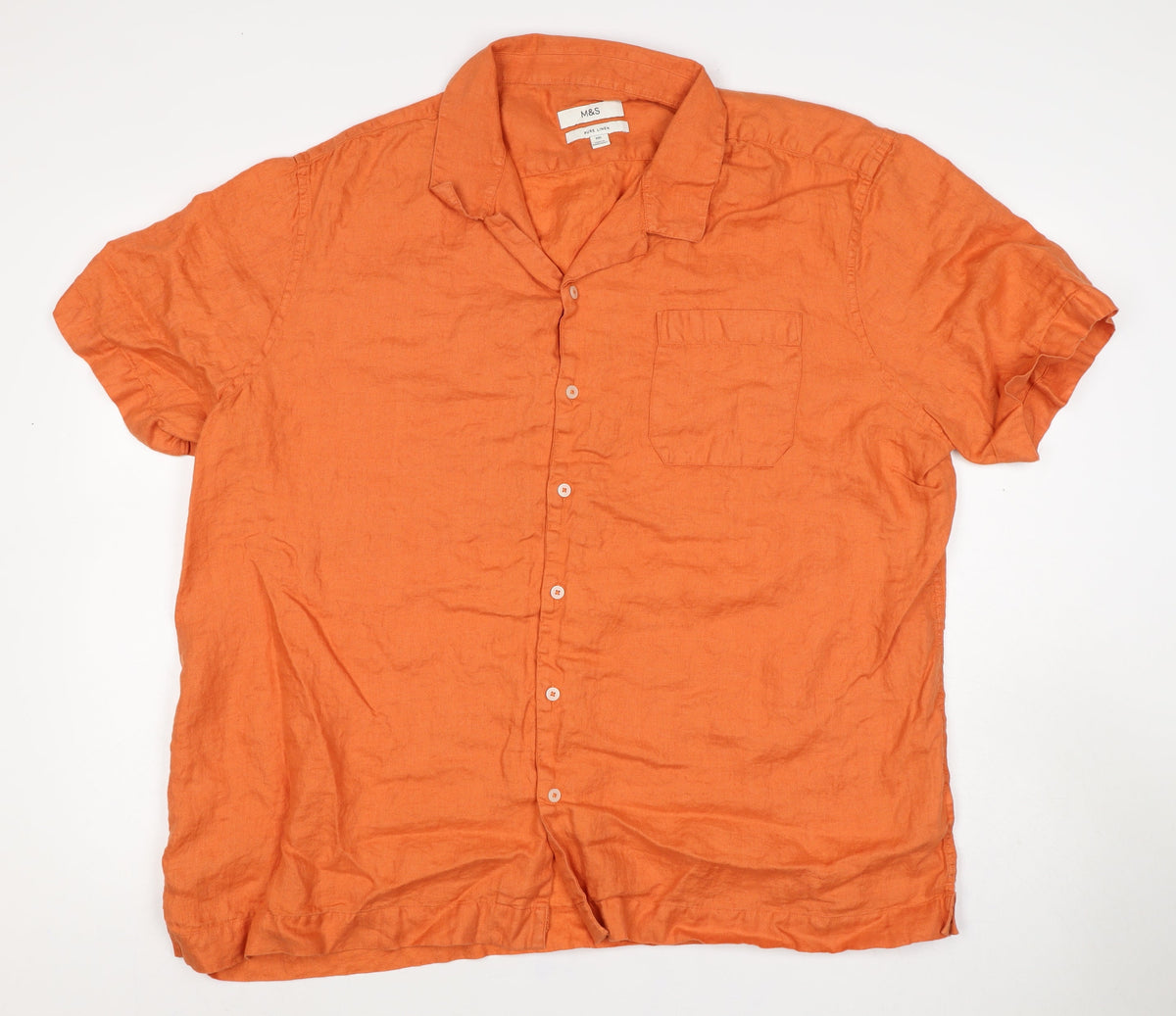 M&S Men’s Orange 3XL Pure Linen Short Sleeve Button-Up Shirt