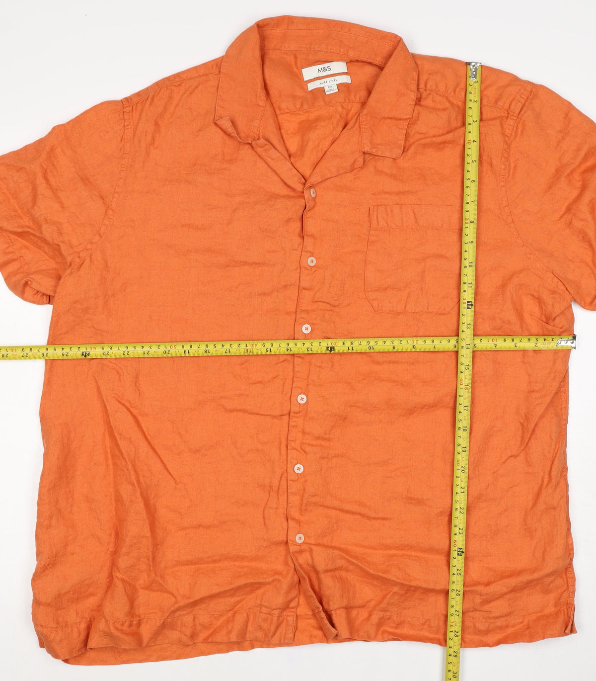 M&S Men’s Orange 3XL Pure Linen Short Sleeve Button-Up Shirt
