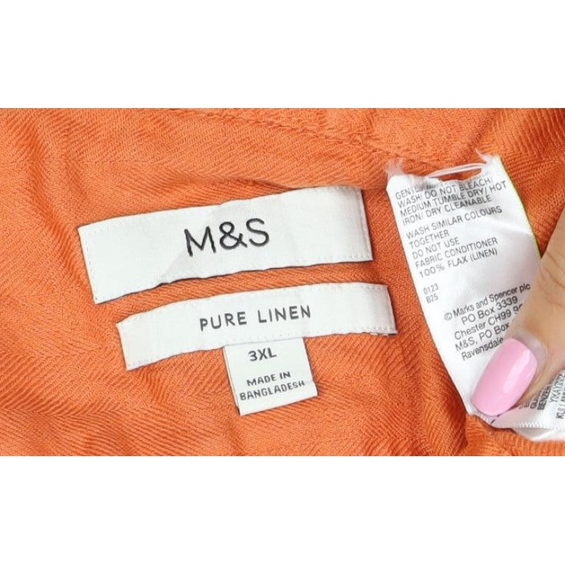 M&S Men’s Orange 3XL Pure Linen Short Sleeve Button-Up Shirt