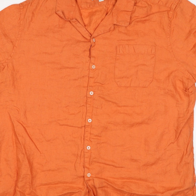 M&S Men’s Orange 3XL Pure Linen Short Sleeve Button-Up Shirt