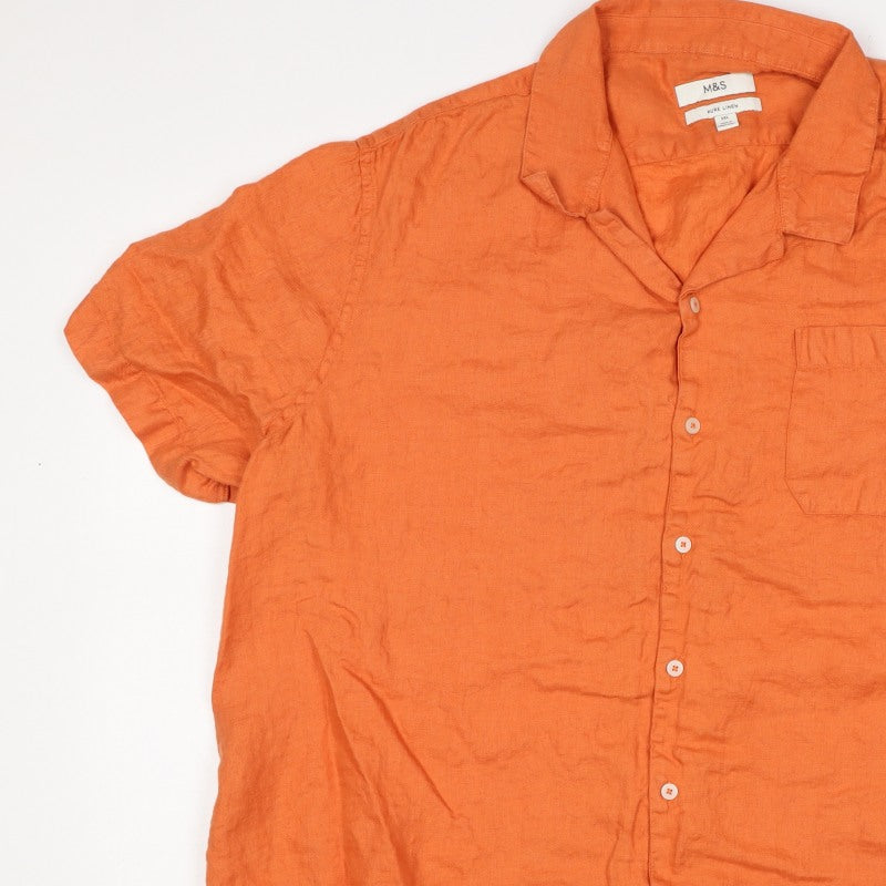 M&S Men’s Orange 3XL Pure Linen Short Sleeve Button-Up Shirt