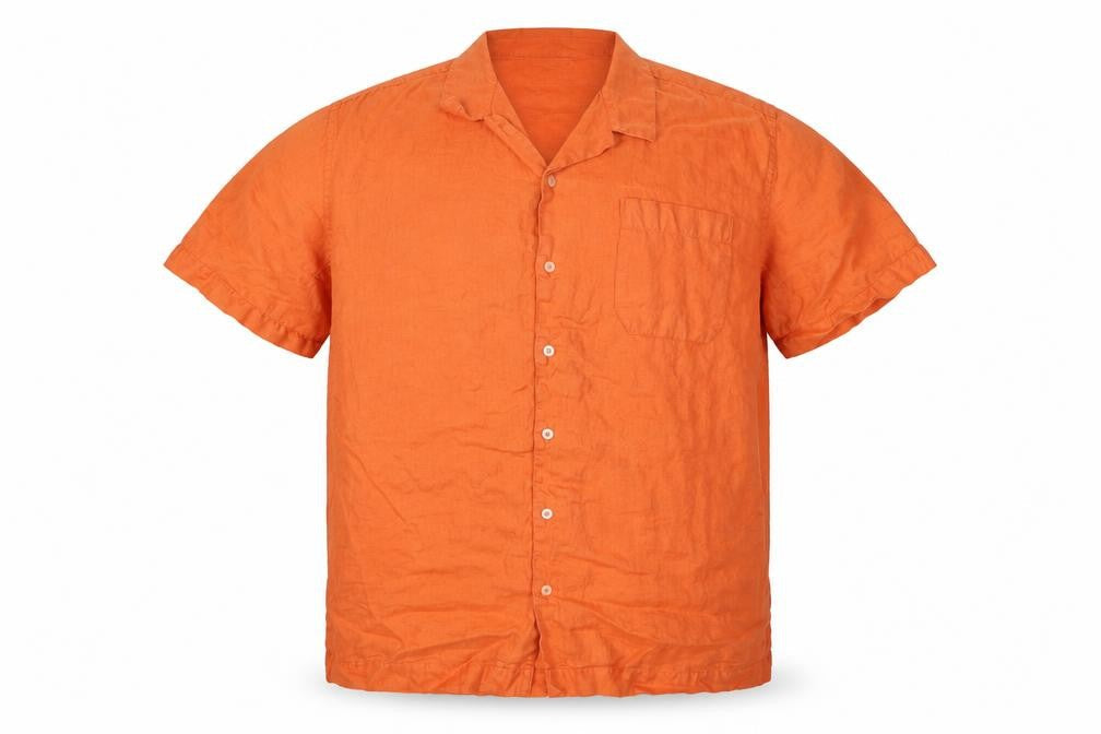 M&S Men’s Orange 3XL Pure Linen Short Sleeve Button-Up Shirt
