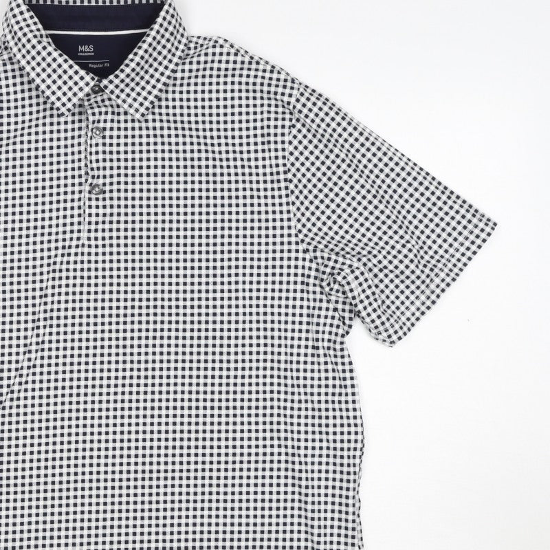Marks and Spencer Men’s Black White Gingham Cotton Polo Shirt M
