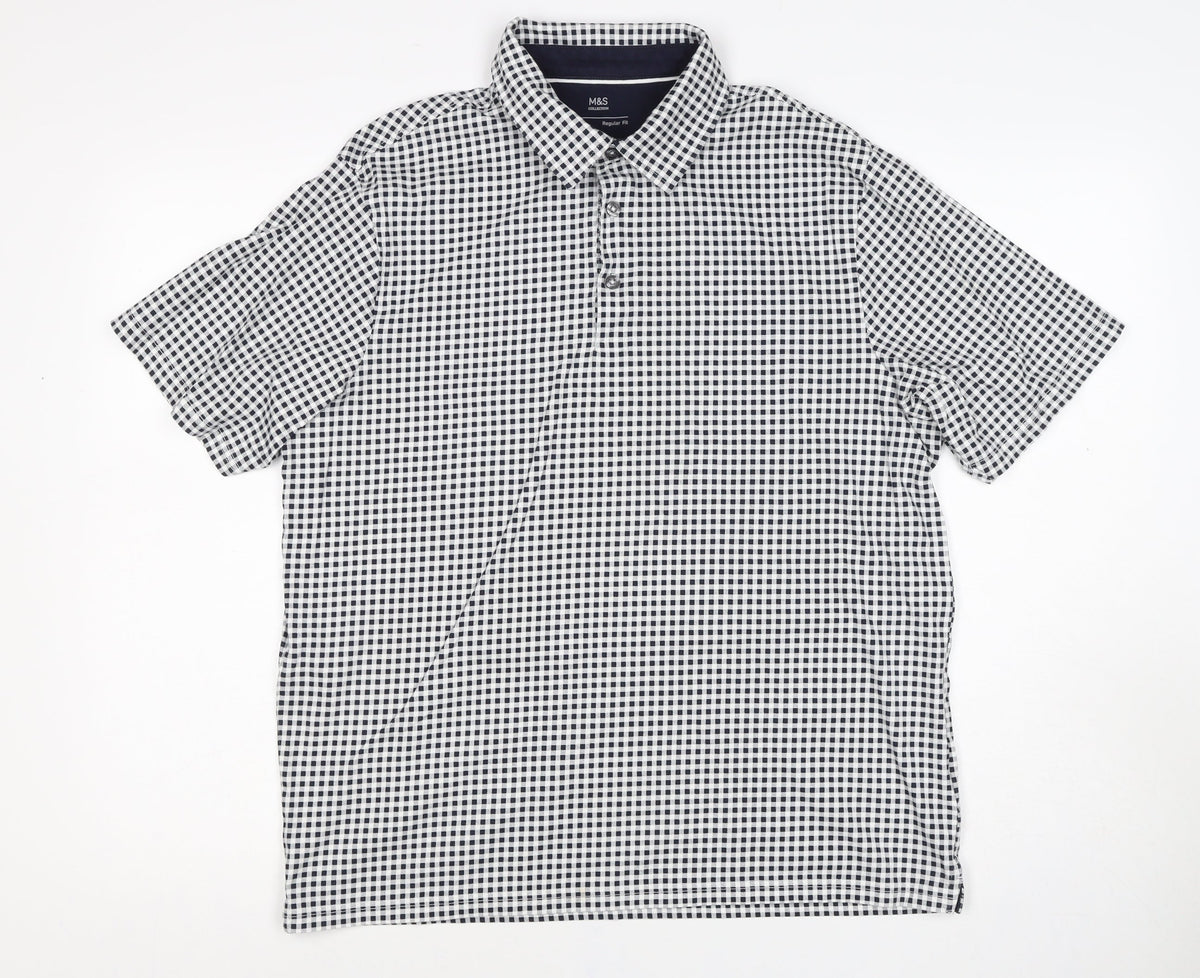 Marks and Spencer Men’s Black White Gingham Cotton Polo Shirt M