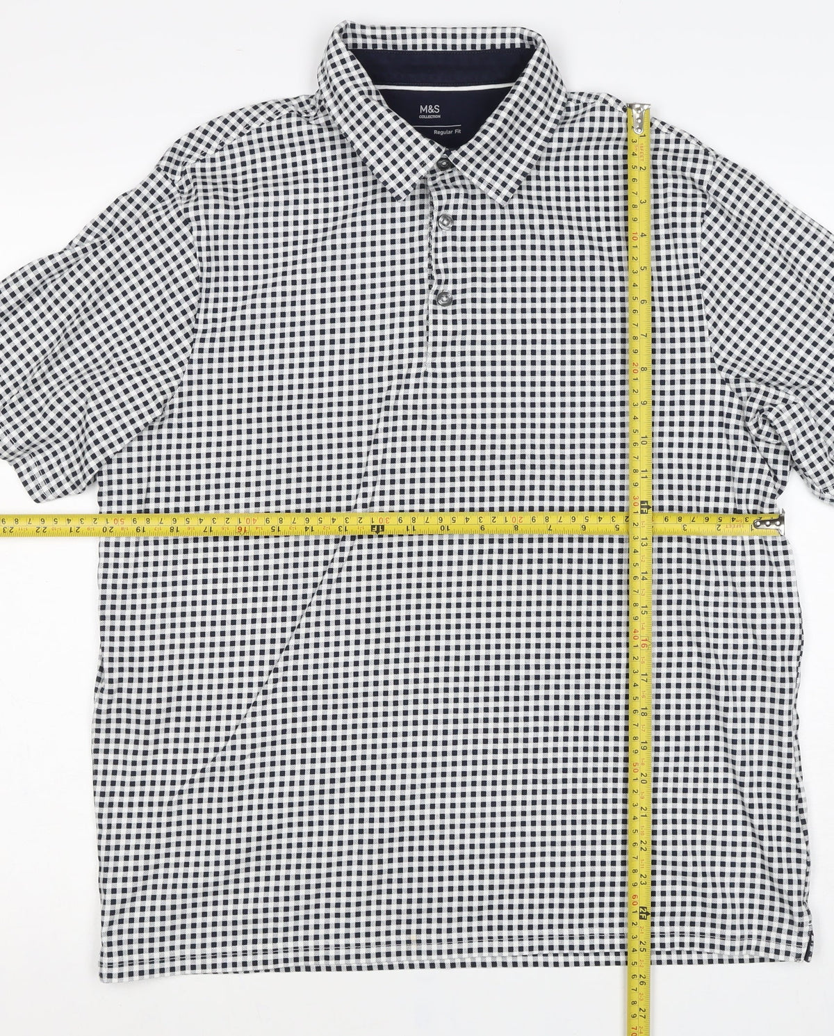 Marks and Spencer Men’s Black White Gingham Cotton Polo Shirt M