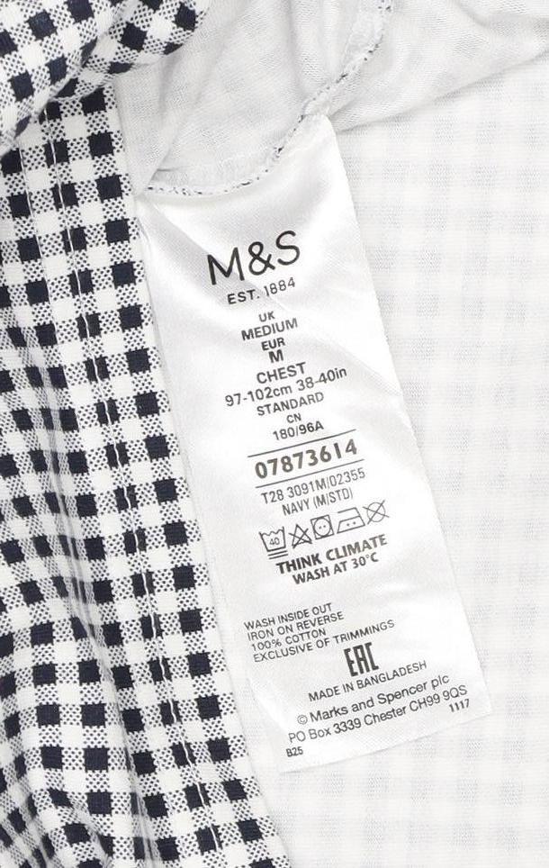 Marks and Spencer Men’s Black White Gingham Cotton Polo Shirt M