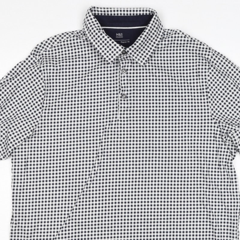 Marks and Spencer Men’s Black White Gingham Cotton Polo Shirt M