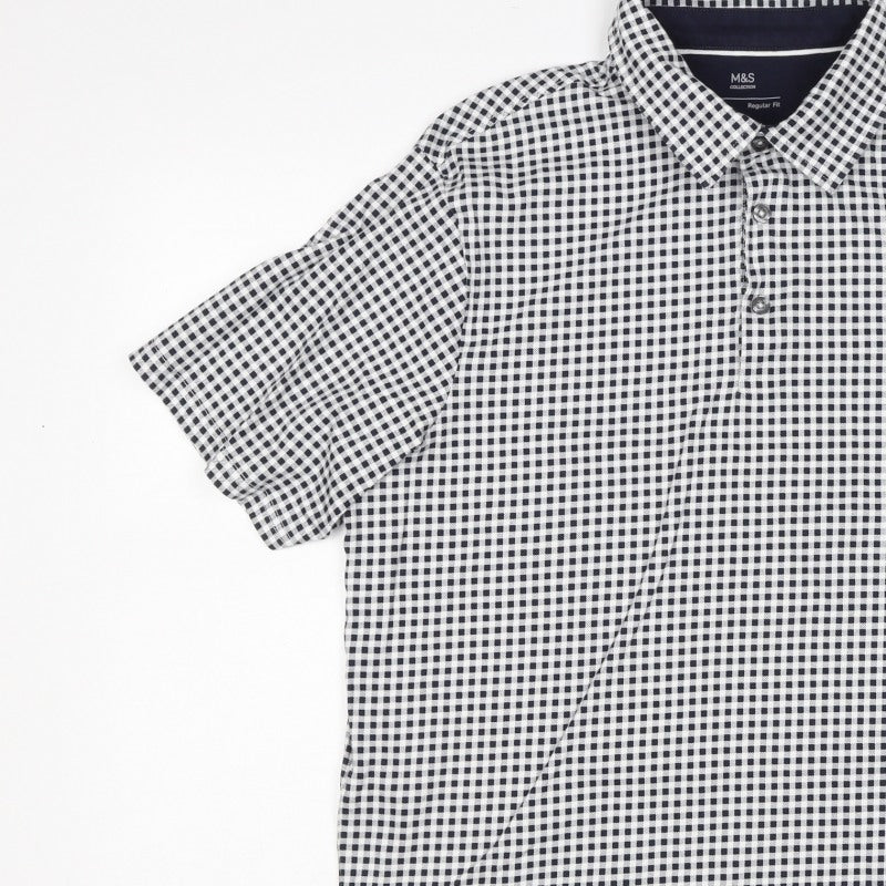 Marks and Spencer Men’s Black White Gingham Cotton Polo Shirt M